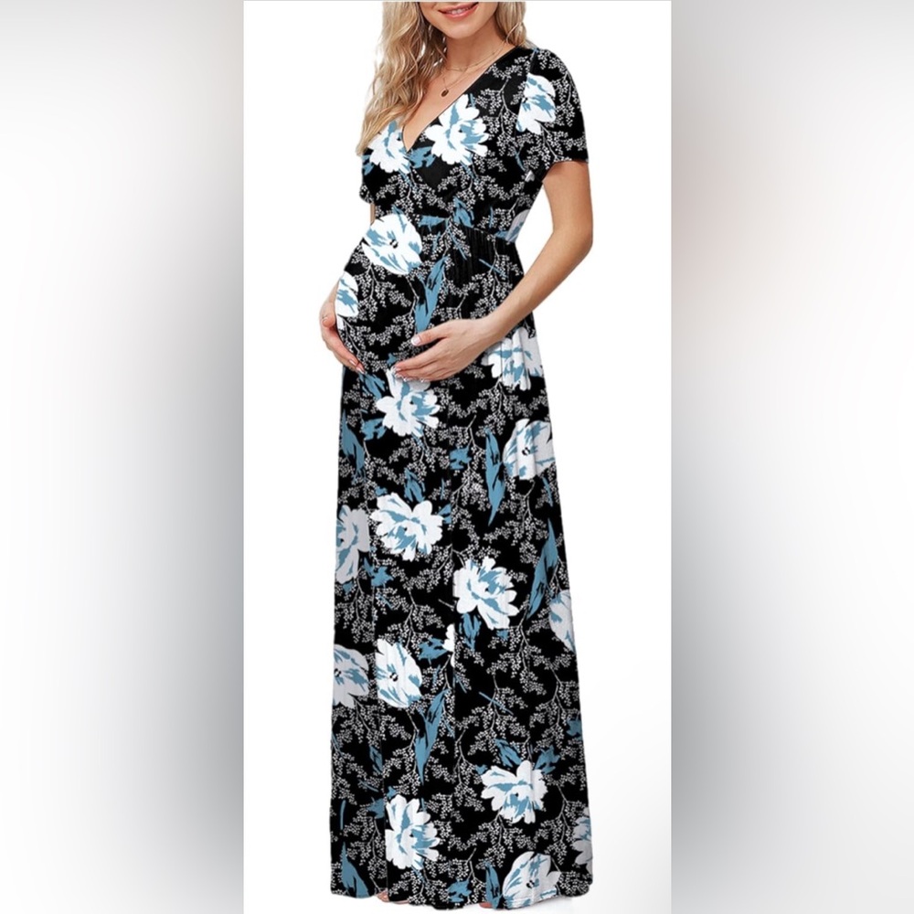 Maternity Maxi Dress Women Casual Wrap Long Baby Shower Pregnancy Dresses
